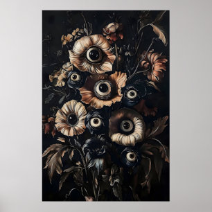Augen in Moody Dark Flowers Druck, Seltsame Blumen Poster