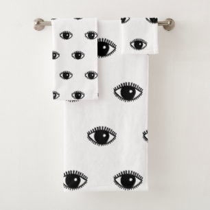 Augen übergeben gezeichnetes Illustrations-Muster Badhandtuch Set