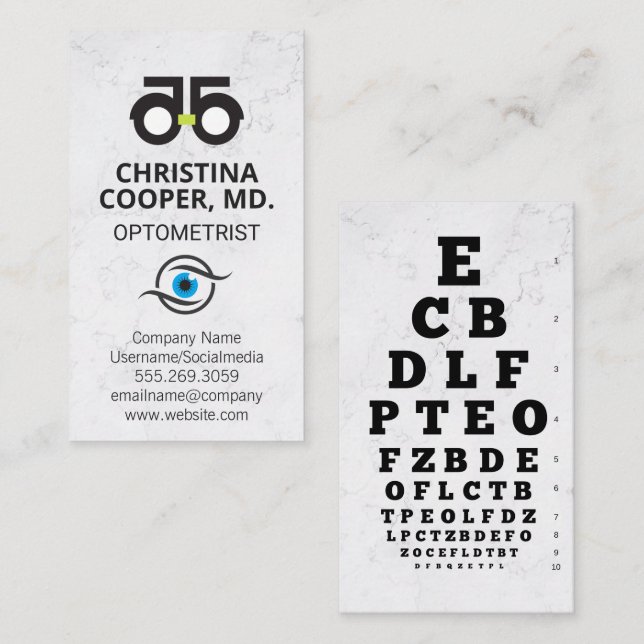 Augenarzt | Augenuntersuchung | Optometrisches Log Visitenkarte (Vorne/Hinten)