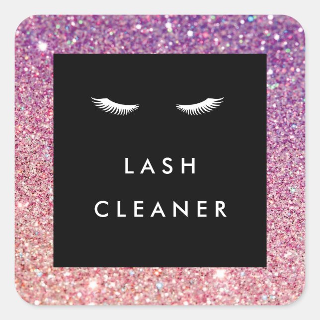 Augenbinden mit Lila/rosa Glitzer Lash Cleaner Quadratischer Aufkleber (Vorderseite)