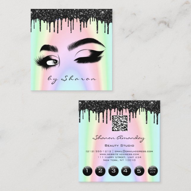 Augenbrauen Lash Black Tropfens 6 Punches QR-Code  Quadratische Visitenkarte (Vorne/Hinten)