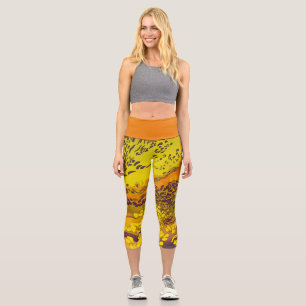 Augenbrauen-Orangenleopardenmuster Capri Leggings