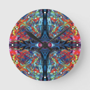 Augenbrauen- und Trippy-Malerei blau mit Punkten Runde Wanduhr