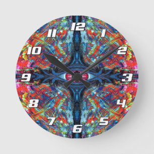 Augenbrauen- und Trippy-Malerei blau mit Zahlen Runde Wanduhr