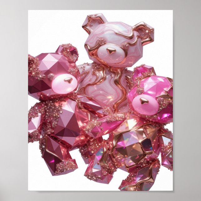 Augenfällige rosa Edelstein-Bären 3D-Textkunst Poster (Vorne)