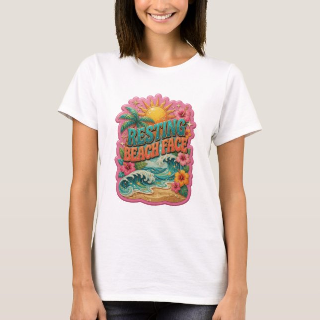 Augenfälliges Blau RESTING BEACH FACE Textdesign T-Shirt (Vorderseite)