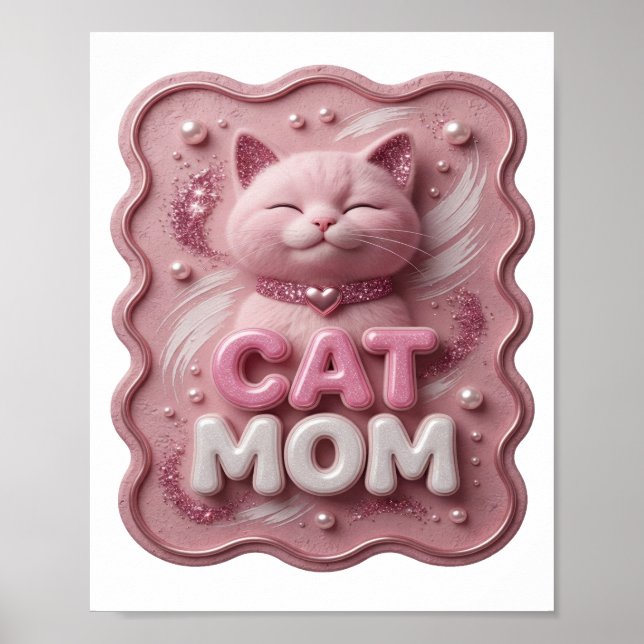 Augenfälliges Rosa CAT MOM Poster (Vorne)