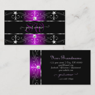 Augenfang Schwarze Lila Verzierte Grenzen Monogram Visitenkarte