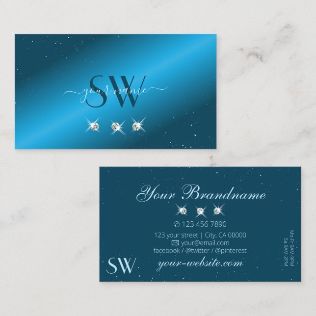 Augenfänge Aquamarin blauer Sparkling Diamonds Ini Visitenkarte (Vorne/Hinten)