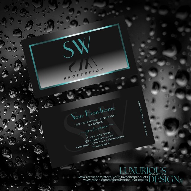 Augenfänge Schwarz-weißes Gradient Monogramm Aquam Visitenkarte (Von Creator hochgeladen)