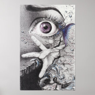 Augenfisch und Hand Traum Surrealer Zeichnung Kuns Poster
