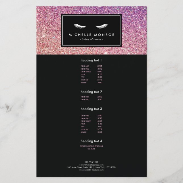 Augenwimpern mit Lila/rosa Glitzer Flyer (Vorne)