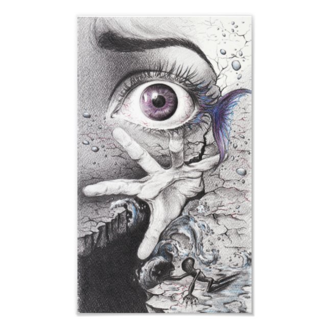 Augfische und Handträume Surreale zeichnend Kunst Fotodruck (Vorne)