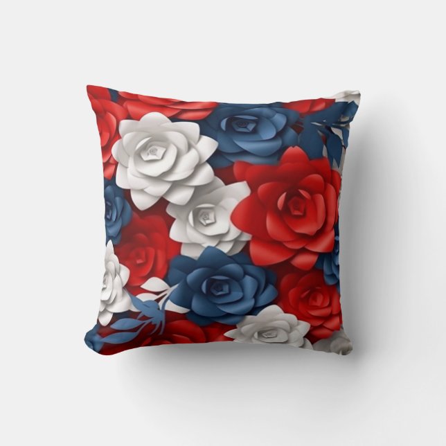 Augfresser Rot Blauer Blumengarten Kissen (Vorderseite)