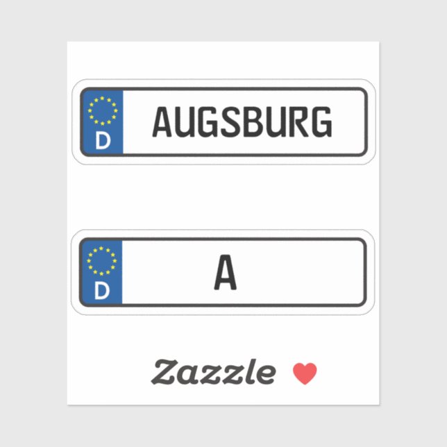 Augsburg-Kennzeichen, deutsches Kfz-Kennzeichen Aufkleber (Blatt)
