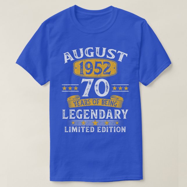 August 1952 70 Jahre altes Geschenk für Männer Vin T-Shirt (Design vorne)