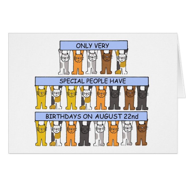 August 22. Geburtstag Niedlicher Cartoon Katzen (Vorderseite (Horizontal))