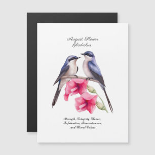 August Birth Monat Blume Gladiolus mit Vögeln Magnetkarte