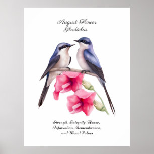 August Birth Monat Blume Gladiolus mit Vögeln Poster