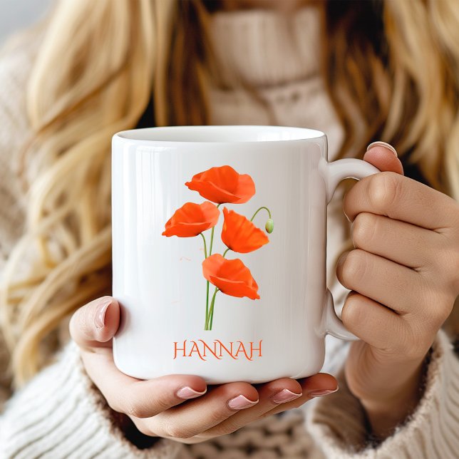 August Birth Month Blume Rote Poppies Kaffeetasse (Von Creator hochgeladen)