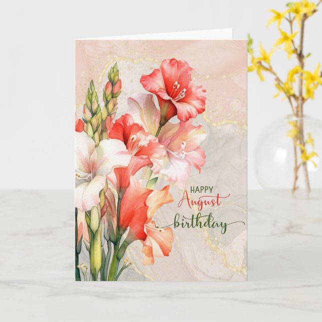 August Birthday Gladiolus Peach Birth Month Karte (Gelbe Blume)