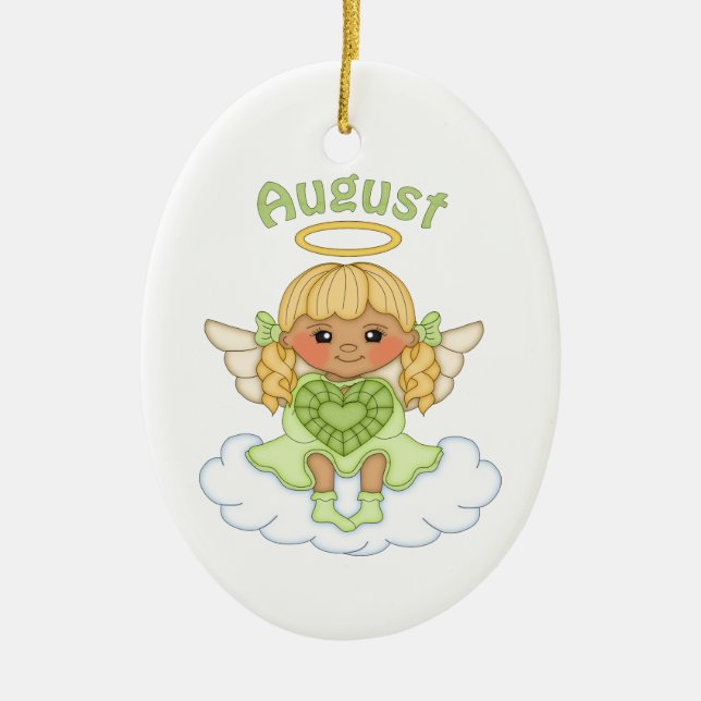 August Birthstone Angel Blonde Keramik Ornament (Vorne)