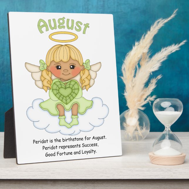 August Birthstone Angel Blonde Plaque Fotoplatte (Seite)