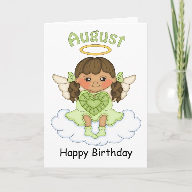 August Birthstone Angel Brünett Geburtstagskarte Karte (Vorderseite)