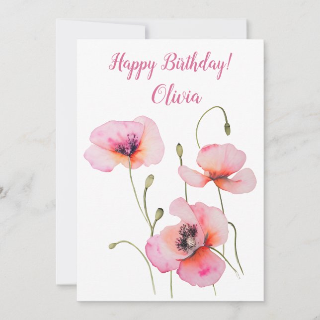 August Geburt Blume Rosa Mohnblumen Feiertagskarte (Vorderseite)