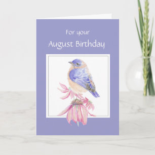 August Geburtstag, Bluebird und Blume Karte