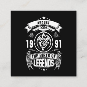 August-Geschenk 1991 Geburtsjahr der Legenden Quadratische Visitenkarte