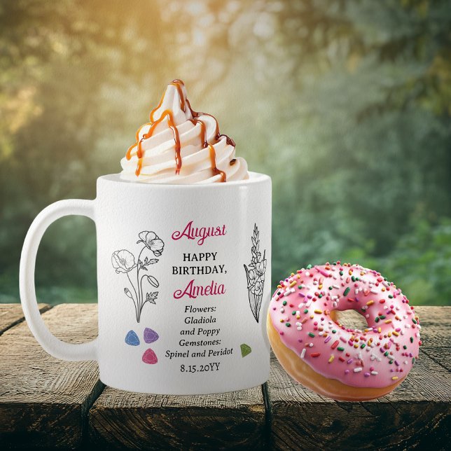 August Gladiola und Poppy Birthday Keepake Kaffeetasse (August Floral and Birthstone Birthday Keepsake Coffee Mug)