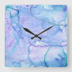 "August" Lila und blau Quadratische Wanduhr