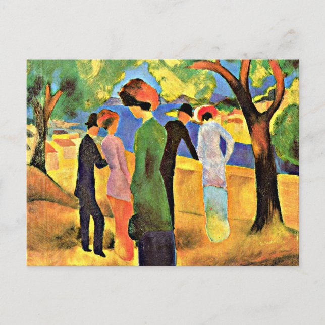 August Macke art: Frau in einer grünen Jacket Postkarte (Vorderseite)
