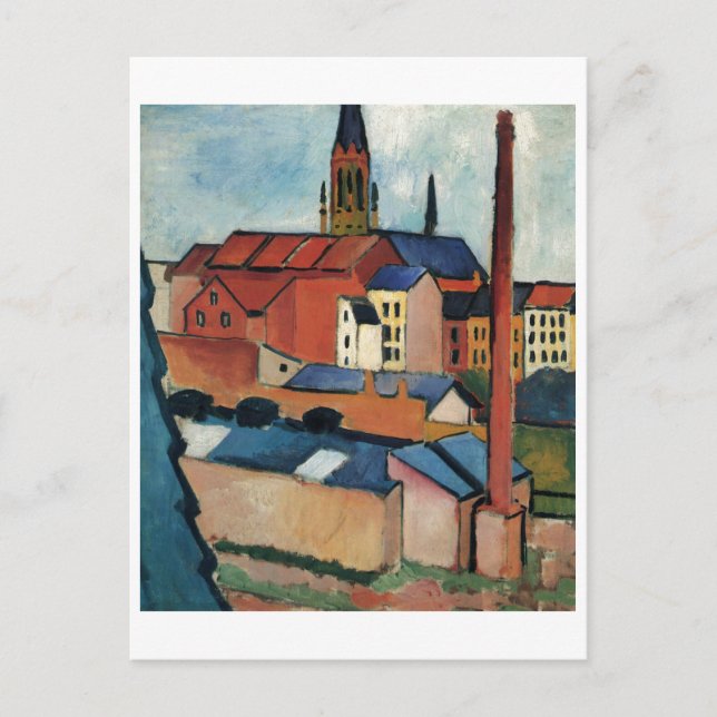 August Macke - Bonner Häuser und Kamin 1911 Öl Postkarte (Vorderseite)