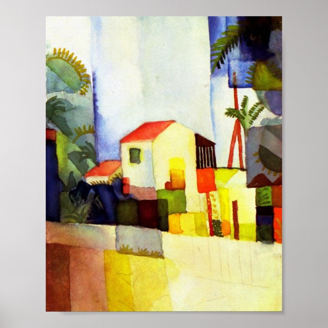 August Macke Bright House Aquarellmalerei Poster (Vorne)
