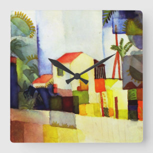 August Macke Bright House Aquarellmalerei Quadratische Wanduhr