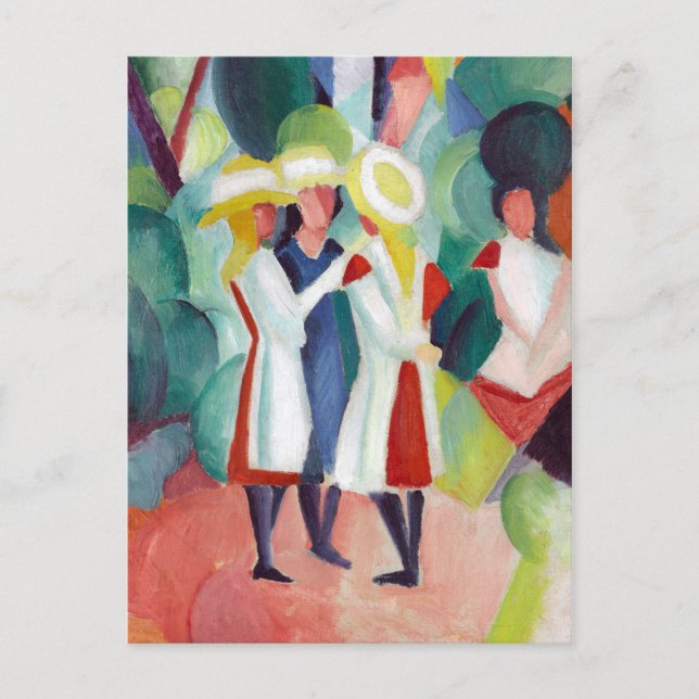 August Macke Drei Mädchen in gelben Strohhüten I Postkarte (Vorderseite)