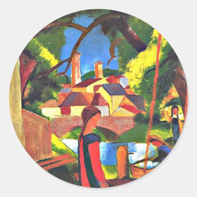 August Macke, Kinder am Brunnen, Runder Aufkleber (Vorderseite)