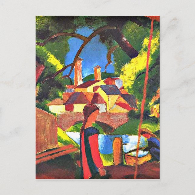 August Macke Malerei, Kinder am Springbrunnen Postkarte (Vorderseite)
