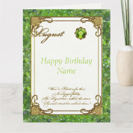 August Peridot Birthstone Grosser Geburtstag Karte