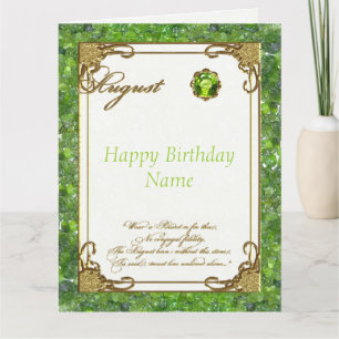 August Peridot Birthstone Grosser Geburtstag Karte