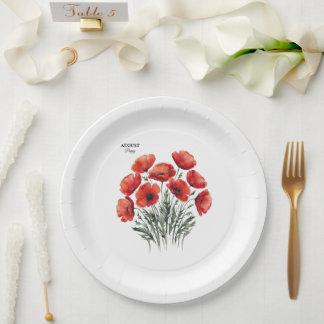 August Poppy Bloom - Personalisiertes Geburtstagsg Pappteller