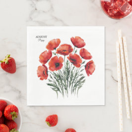 August Poppy Bloom - Personalisiertes Geburtstagsg Serviette