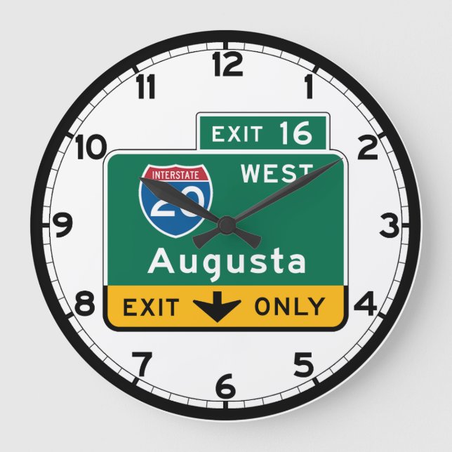 Augusta, GA Road Sign Große Wanduhr (Vorderseite)