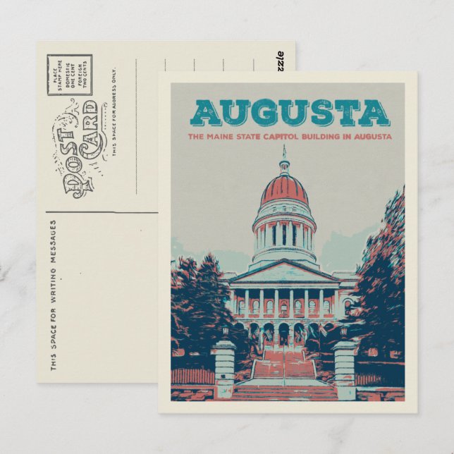 Augusta Maine Staat Hauptstadt Illustration Postkarte (Vorne/Hinten)