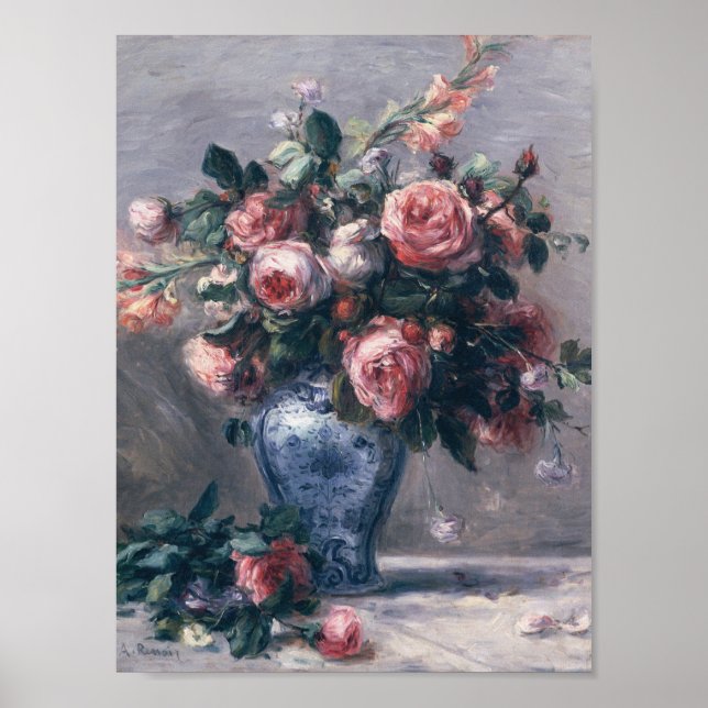 Auguste Renoir - Vase von Rose Poster (Vorne)