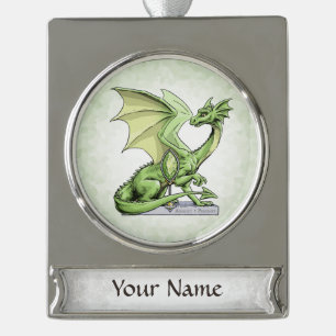Augusts Geburtssteingebürgerdrache: Peridot Banner-Ornament Silber
