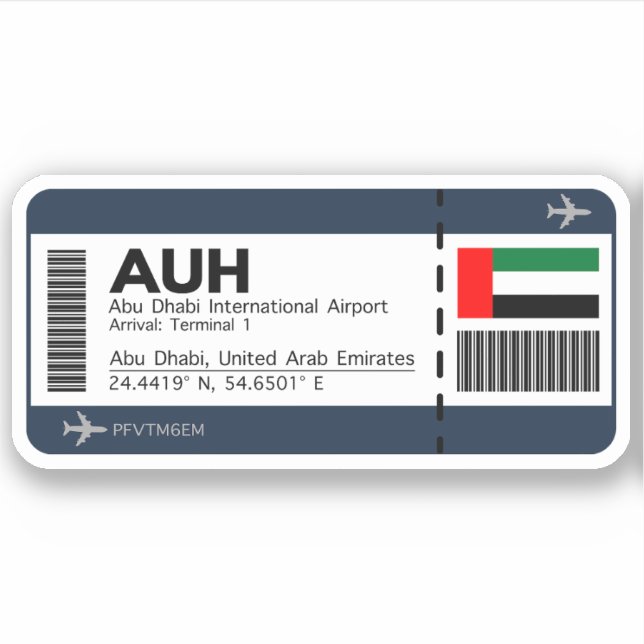 AUH Abu Dhabi Boarding Pass - Airport Ticket Aufkleber (Vorderseite)