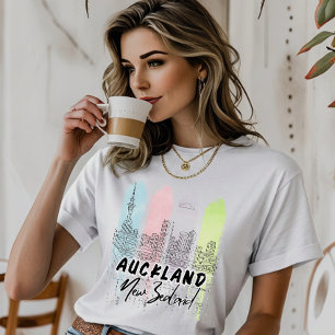 Aukland Neuseeland Aquarell-Linienkunst Skyline T-Shirt